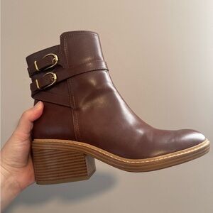 Marc Fisher Brown Leather Double-Buckle Ankle Boots